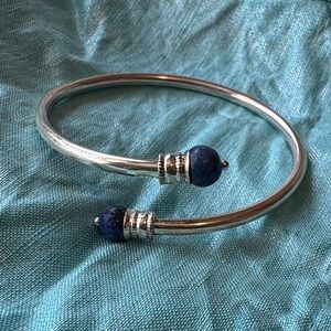 925 Sterling and Blue Lapis Lazuli Women's Cuff Bracelet Exotic Ancient Thailand